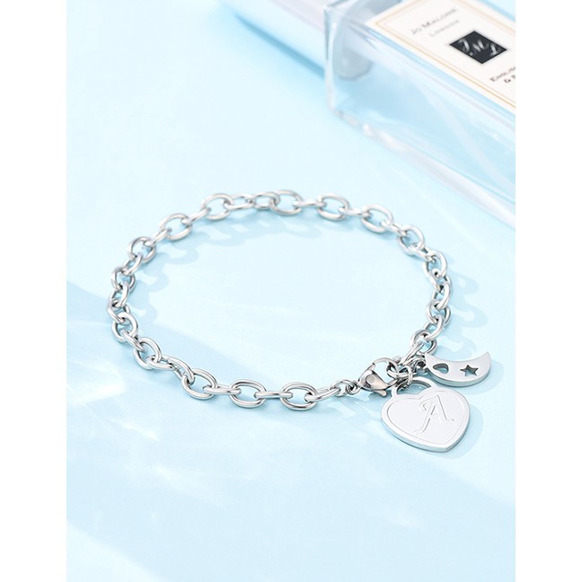 LRC Gelang Fashion Silver Moon Hollow Star Alphabet Stainless Steel Bracelet D27264 K-W