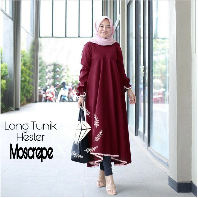 Tunik Remaja Terbaru Panjang Hester Modern Trend Kekinian 2021 Jumbo ld 120 cm Renda bahan Moscrepe