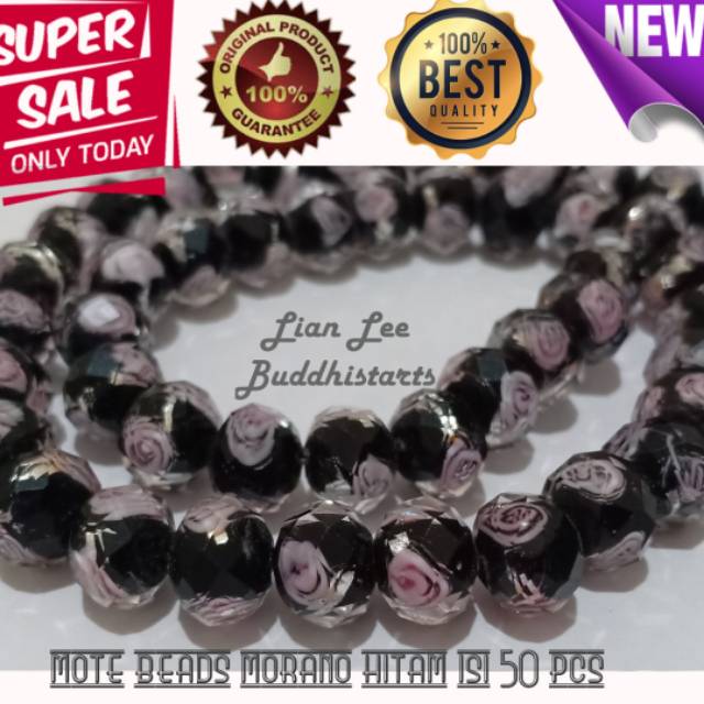 Mote bead crystal Morano hitam tanpa glitter uk 10 mm