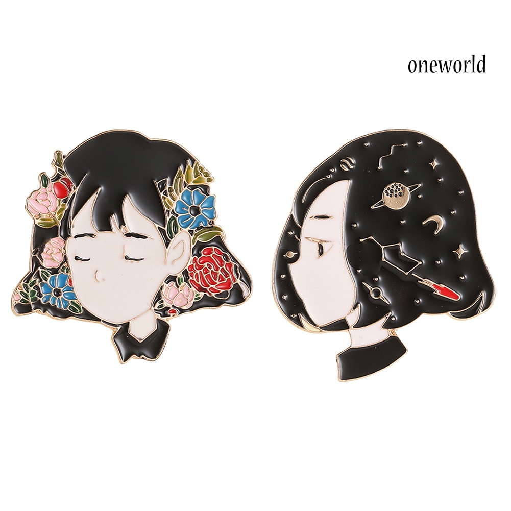 OW@ Cartoon Girl Portrait Enamel Brooch Pin Jeans Coat Shawl Jewelry Decoration