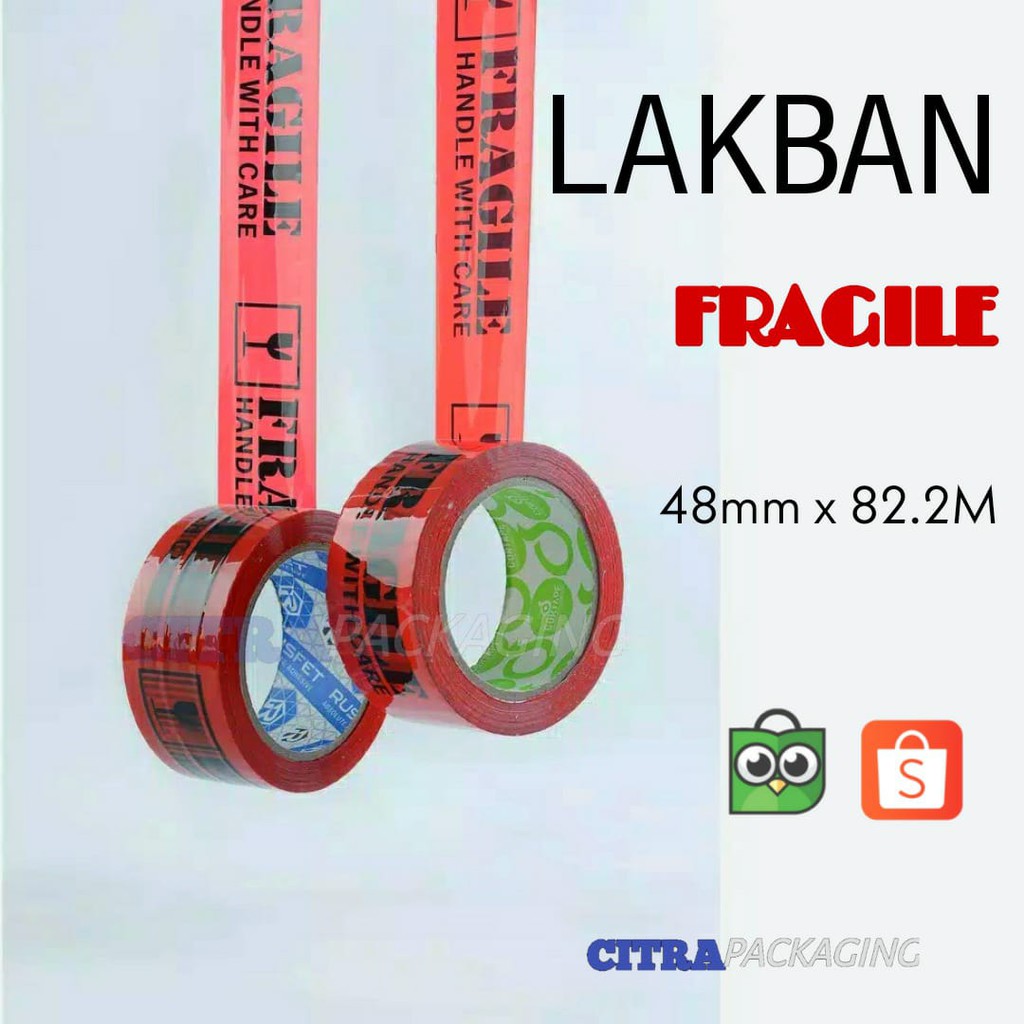 

1 DUS!!! LAKBAN FRAGILE MERAH - HANDLE WITH CARE - 2 INCH - 48MM X 82.2M