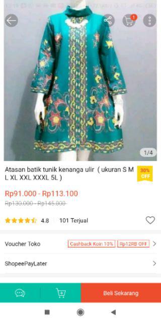Atasan Batik Tunik Kenanga Ulir  ( Ukuran S M L Xl Xxl Xxxl 5l )