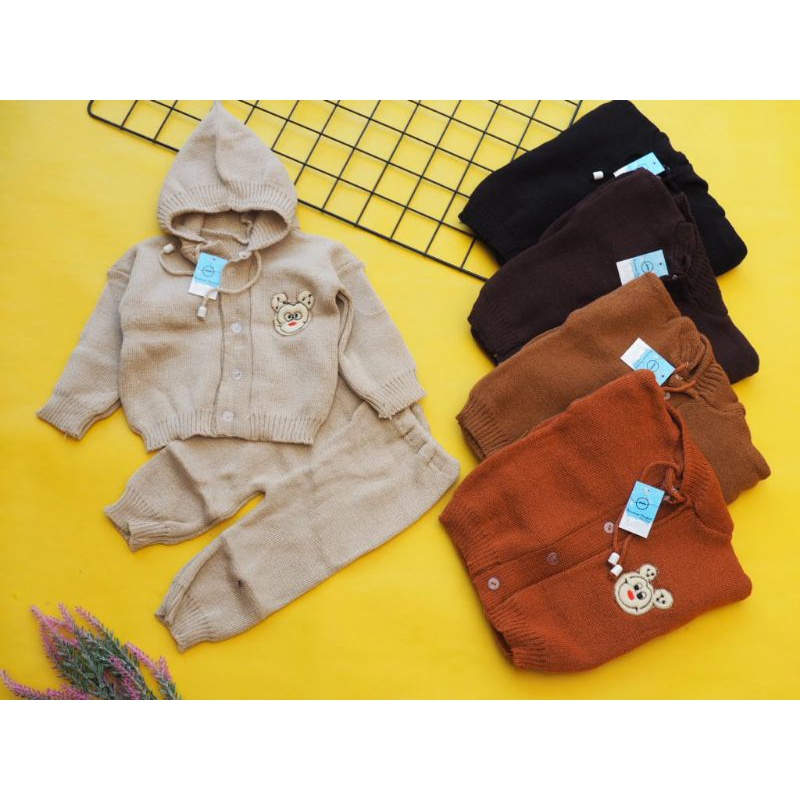 setelan jacket rajut bayi polos 0-6 bulan