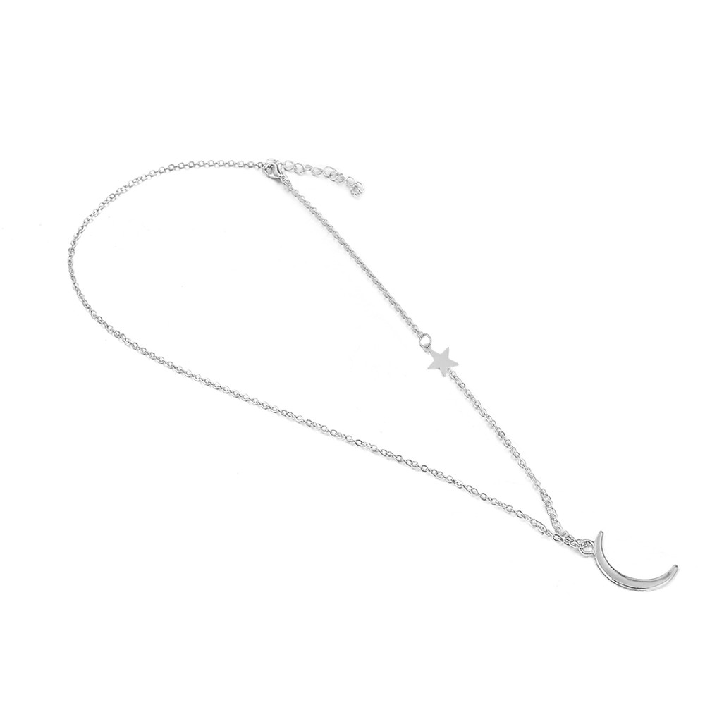 【COD Tangding】Moon Star Pendant Choker Necklace Gold Silver Long Chain Women's Jewelry