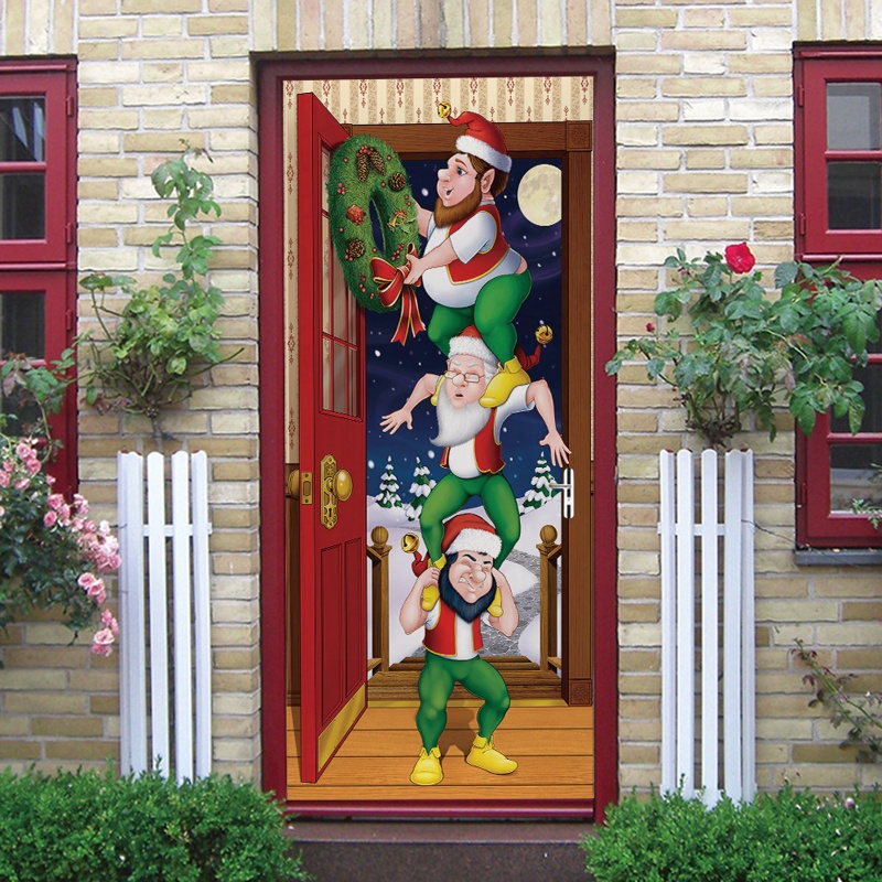 Zzz 2pcs / set Stiker Dinding / Pintu / Kulkas Motif Santa Claus / Natal Anti Air Untuk Dekorasi Rumah