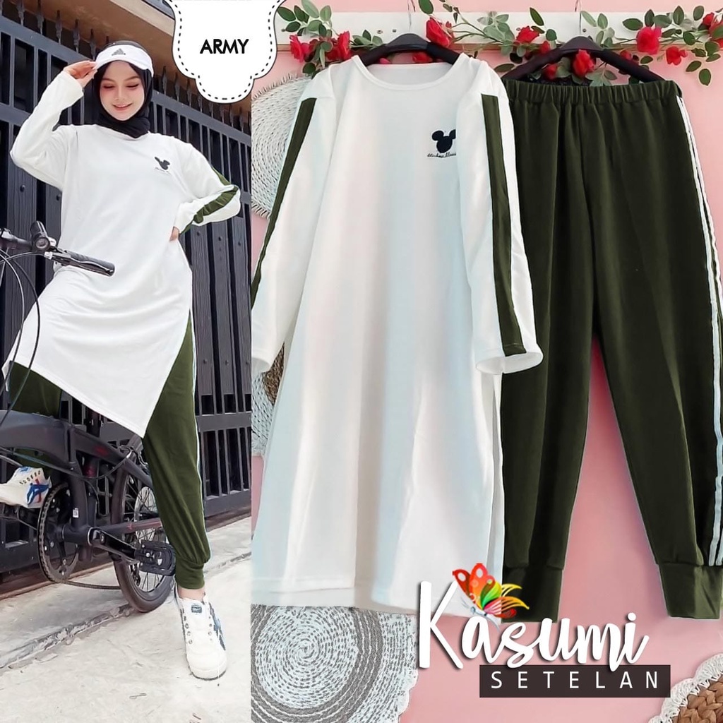 2 UKURAN L DAN XXL SET KASUMI FASHION PAKAIAN WANITA SETELAN TUNIK DAN CELANA BABYTERRY JCHM