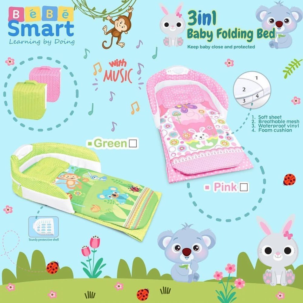 Baby Bebe Smart Folding Bed 3 in 1 Bayi kasur lipat bayi Makassar