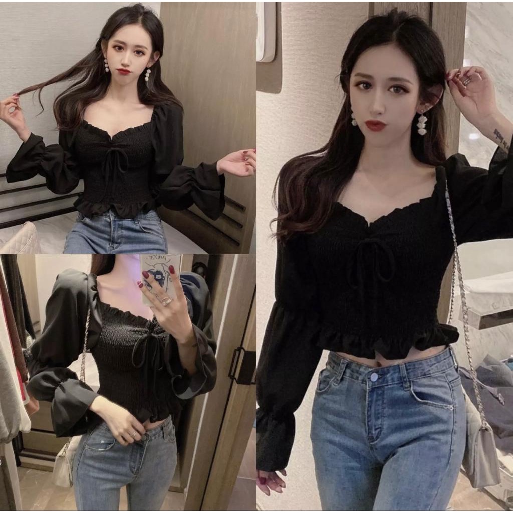 Toply shop Blouse Sabrina top ester / Top sabrina Blouse wanita semok