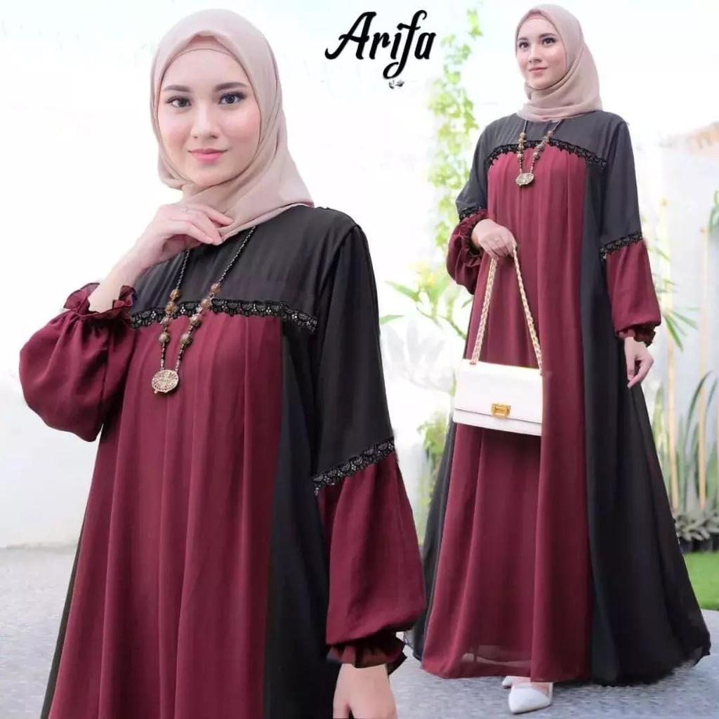 Arifa Dress Gamis Pesta Ceruty Babydoll Long Dres Premium Series Fashiom Muslim Gamis Kondangan Baju