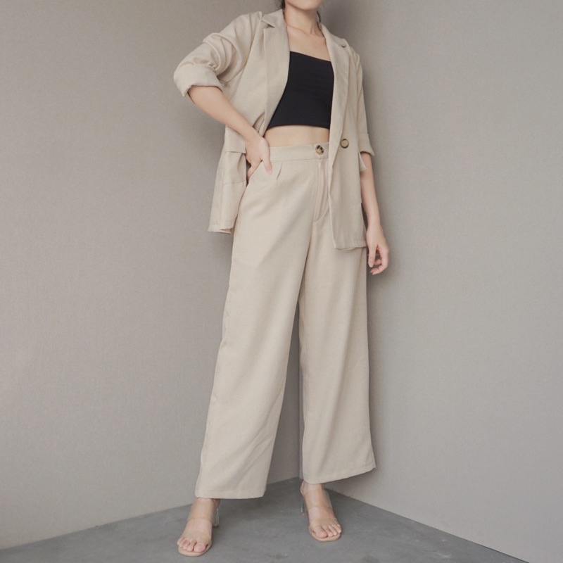 MSMO Set Long Blazer Culotte / Set Wanita / Setelan Wanita / Blazer Wanita / Set Blazer-Sand