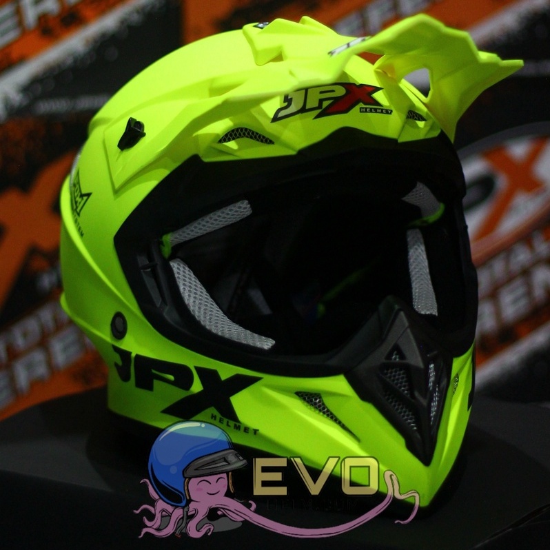 HELM JPX CROSS_SOLID - FLUO YELLOW DOFF / BLACK + GOOGLE SNAIL (ONGKIR 2 KG) HELM JPX TERBARU