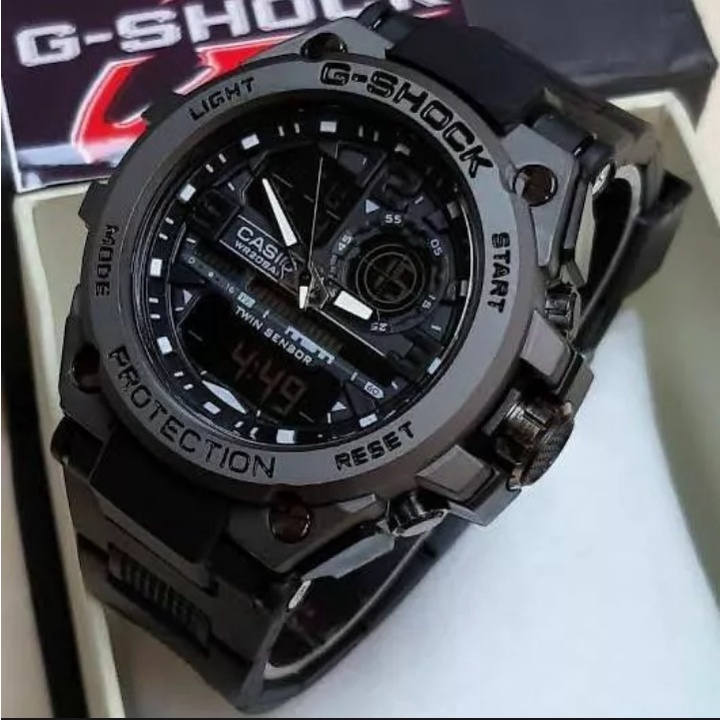 JAM TANGAN SPORT PRIA ANTI AIR GS GTS-8600 DUAL TIME HIGH QUALITY HITAM BLACK