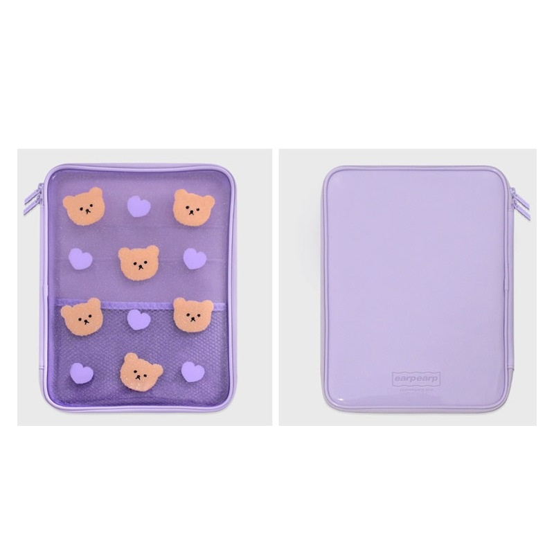 Sleeve Pouch Sarung Tas Bag Case Ipad Tab Tablet Macbook Air Pro Laptop Asus Acer Lenovo HP Huawei 11 12 13 14 15 inch Motif Gambar Beruang Bear Warna Pink Ungu Lilac Lucu Cute Murah Korean Model Banyak Slot Ruang Stationary