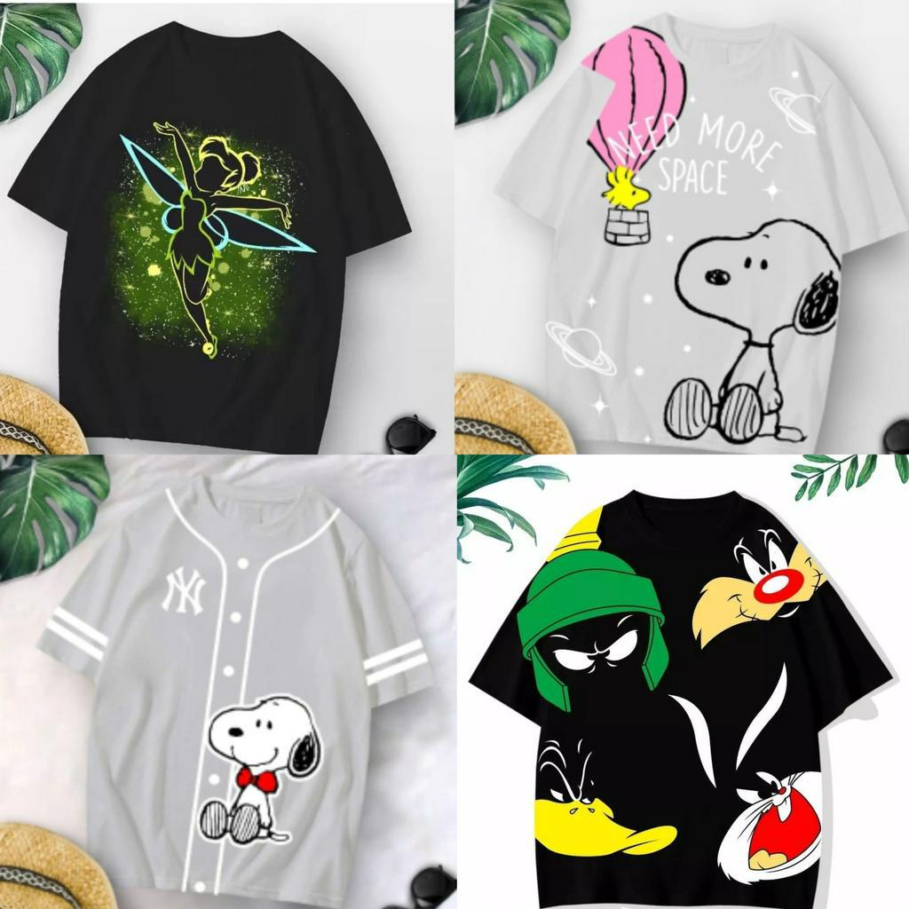 Baju Atasan Kaos Oversize Tee Tshirt Cewek Wanita Dewasa Remaja ABG Motif Karakter Kartun Lucu Motif