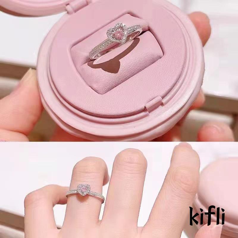 Cincin Wanita Bentuk Hati Warna Pink Untuk Hadiah Valentine / Ulang Tahun