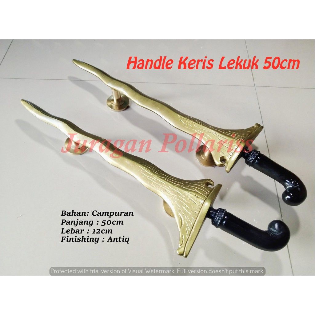 Terlaris Tarikan Handle Pegangan Pintu Rumah Kuningan Antik Unik Harga Murah Motif Keris Lekuk 50cm