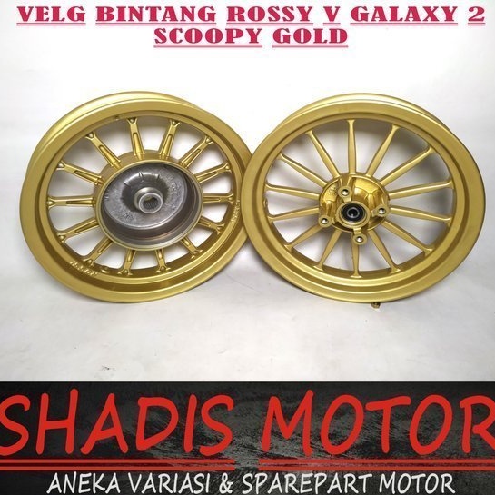 Velg Bintang Motor Merk Rossy Tipe V-Galaxy-2 Ukuran 185/215 Ring 12 Motor Scoopy Lama Warna Gold Ve