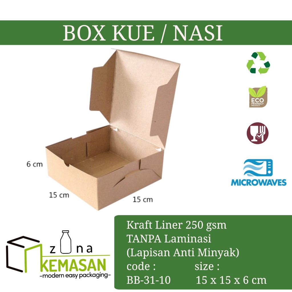 

KEMASAN BOX DUS KARDUS KOTAK MAKANAN NASI ROTI KUE SNACK 15x15x6 cm KRAFT 250 gsm