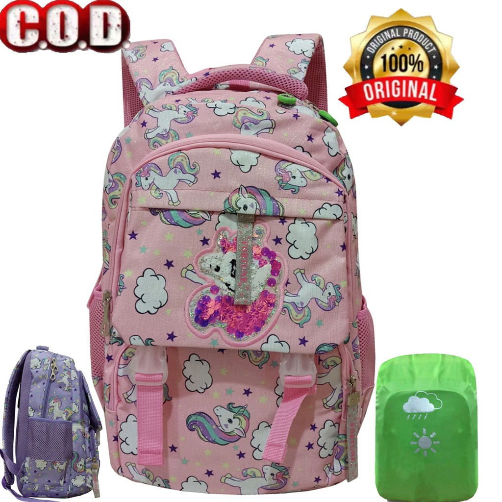 Tas Ransel Anak Sekolah Perempuan Fortune 3F 220104 Pink Raincover