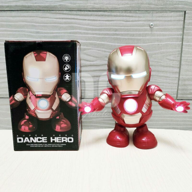 Dance Hero Iron Man Mainan Robot Superhero Avengers Menari Ada Lampu &amp; Musik