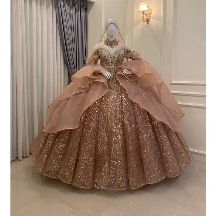 TERBARU/GAUN PENGANTIN BERBY MEWAH//GAUN PENGANTIN BELIMBING FULL PAYET/GAUN MUSLIM