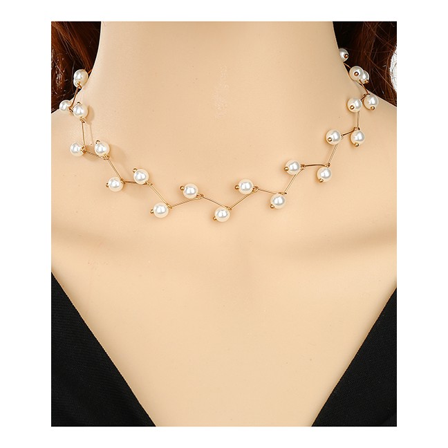 LRC Kalung Fashion Golden Pearl Pearl Bamboo Necklace D67297