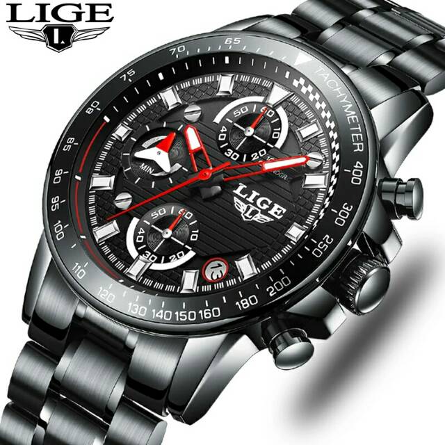 LIGE 9837 Jam Tangan Pria Quartz Chronograph Tahan Air