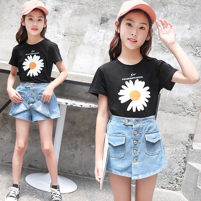 Baju Setelan Anak Perempuan Flower Daisy With Skort Pants