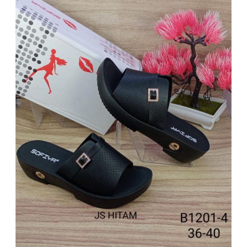 Sandal Wedges Sofia Import Terbaru 2022/Sandal Wanita Wedges Selop Motif Kekinian