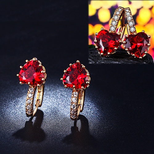 Hu Hu Hu Hu Hu Alat Bantu Pasang Kacamata♡ Anting Tusuk Bentuk Hati Merah Lapis Emas 18K Untuk Wanita