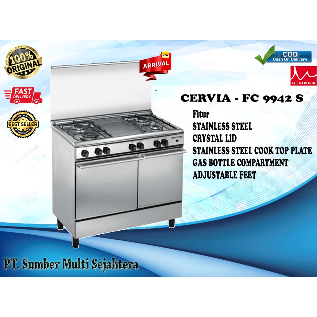 Modena Fc9942s Kompor Freestanding 4 Tungku + Oven Cervia - Fc 9942 S