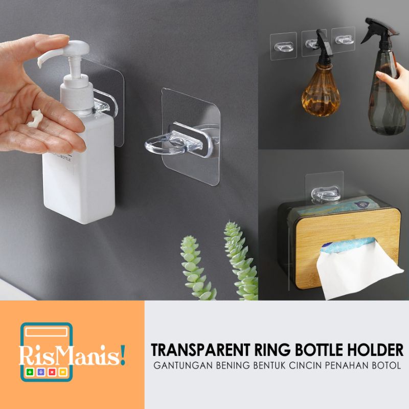 TRANSPARENT RING BOTTLE HOLDER - Gantungan Botol Sabun Sanitizer Antiseptic Tempel Dinding Model Cincin Bulat Hook Pengait Lingkaran Bening Hanger Tembok