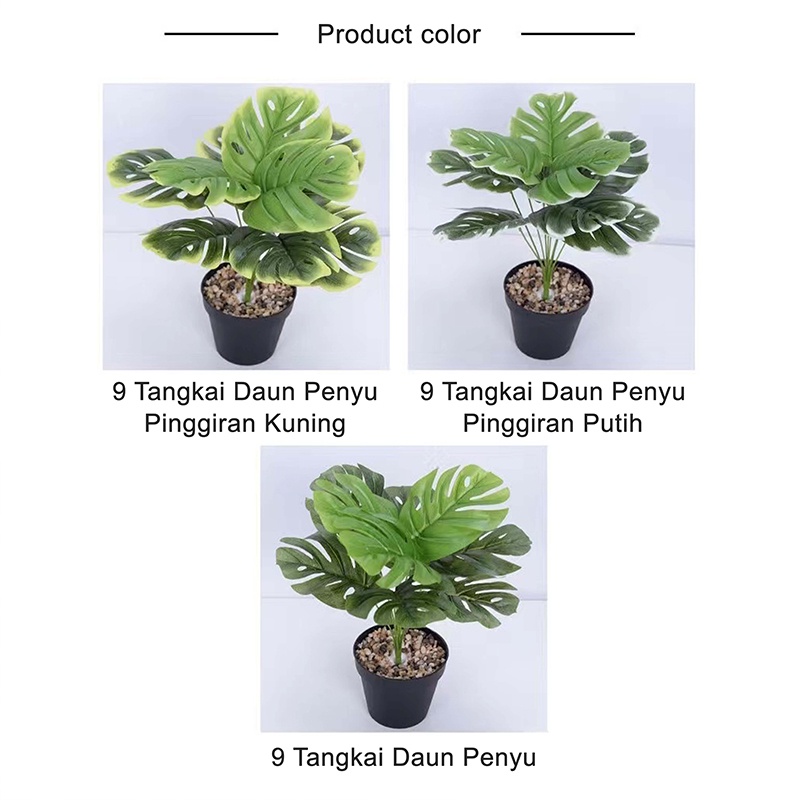 Daun monstera Bunga Simulasi Bunga Buatan 9 tangkai Daun Penyu Aksesoris buatan meja pernikahan