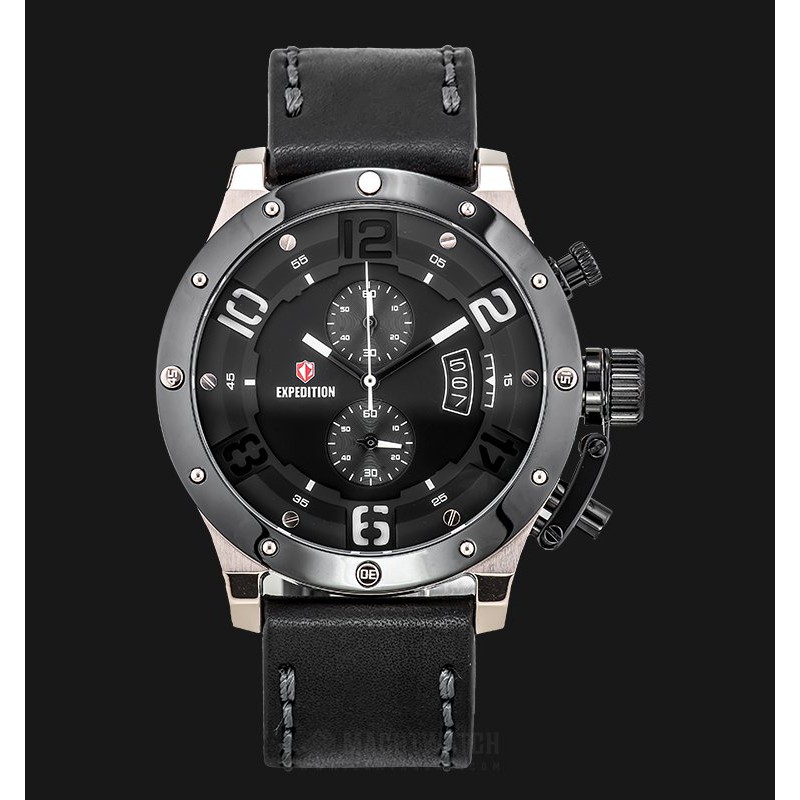 Expedition E 6381 MC LCABA Men Black Dial Black Leather Strap