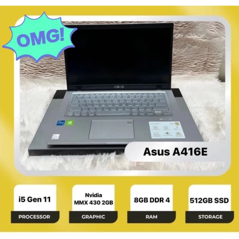Laptop Asus a416e core i5 gen 11 ram 8gb ssd 512