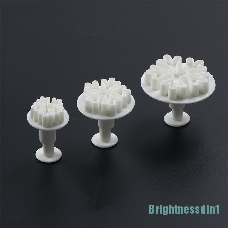 [Brightnessdin1]3pcs Snowflake Plunger Cutter Mold Sugarcraft Fondant Cake Decorating Tool