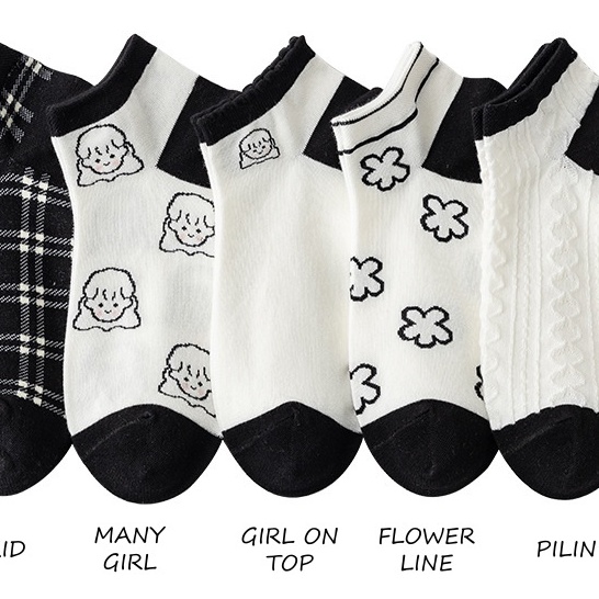 MURMURE.ID | KAOS KAKI MOTIF KARAKTER CUTE IMPORT KAOS KAKI WANITA PENDEK MOTIF SEMATA KAKI FASHION IMPORT-BLACK-GIRL ON TOP