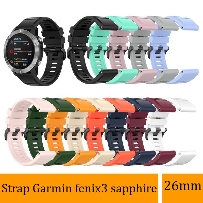 Strap For Garmin Fenix3 Sapphire - 26mm Quick Fit SIlikon Rubber