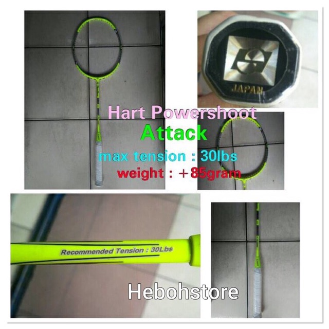 Raket Badminton Bulutangkis Hart Power Shoot Pro Attack +Senar Ebox Micro 66+Grip