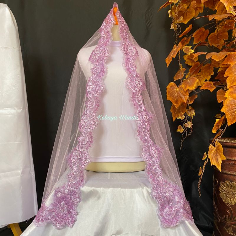Ready Kerudung Pengantin / Veil Pengantin / Selendang Akad Slayer / Kerudung Akad / Wedding Veil-Ungu