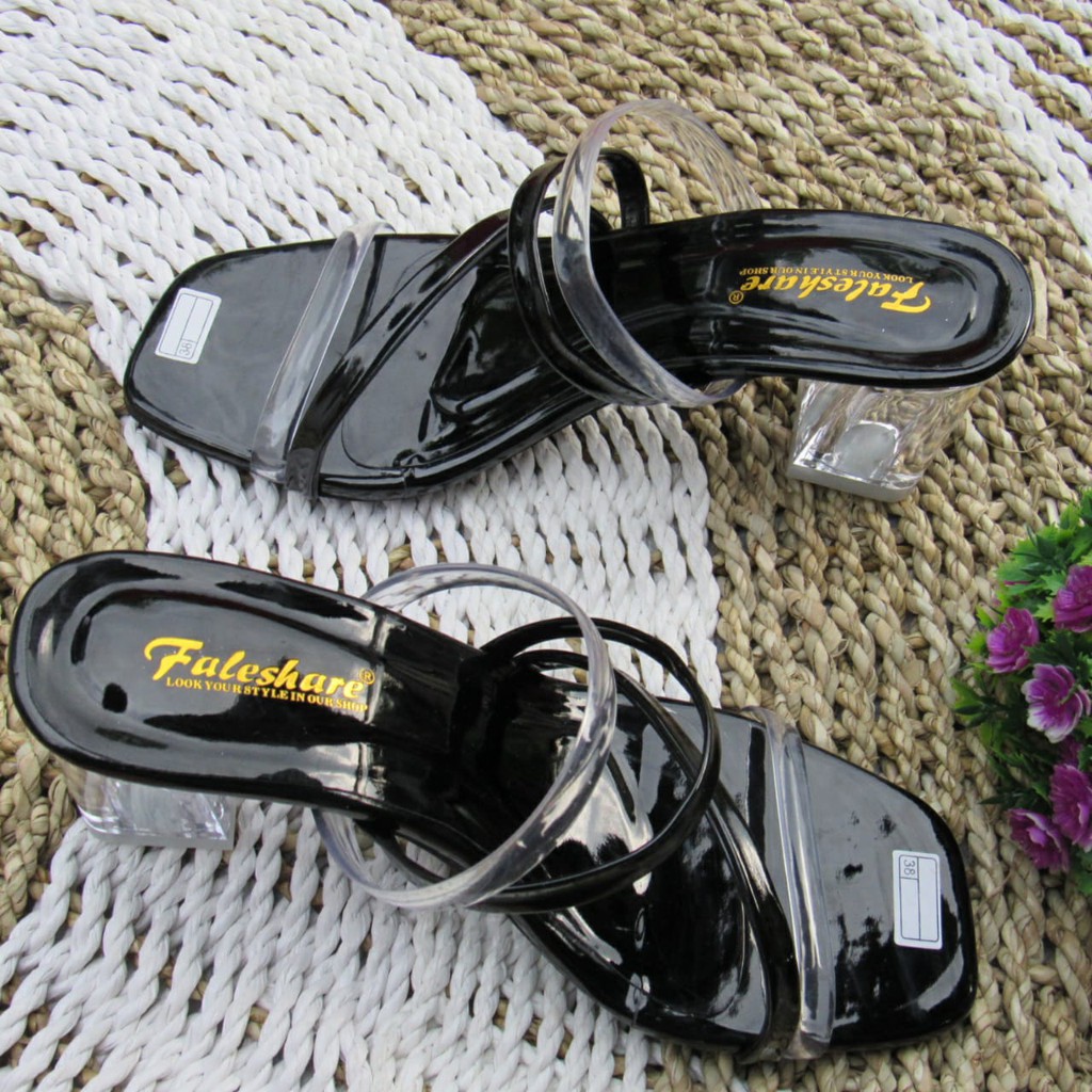 Sandal hak kaca wanita slop tali-hdr03