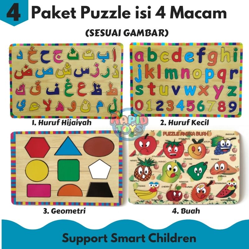 Puzzle Kayu Paket Isi 3 Dan 4 Rapid Toys Murah Bisa COD