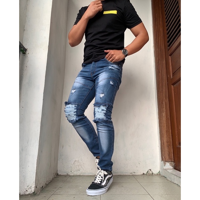 Celana Jeans Panjang Sobek Pria Original Slimfit Jeans Strech Sobekan Pakai lapisan 27-33 Korean Style Distro Import Termurah