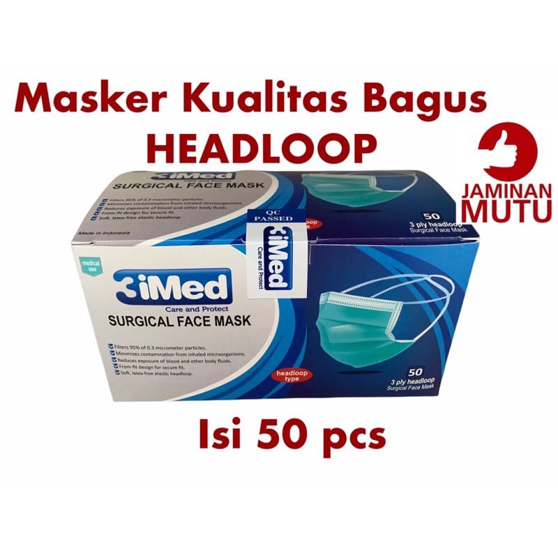 Masker Medis Headloop 3 Ply Premium 3 imed/Masker Medis Hijab