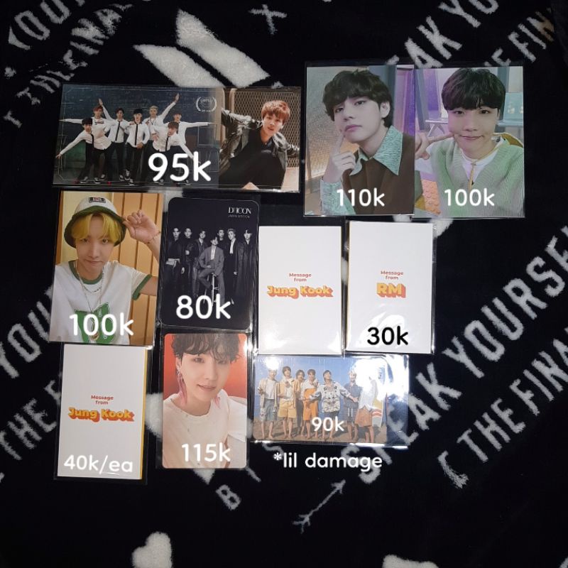 SLA JIN, PC PAJAMA SOUJU TAE JHOPE, PC CARDI JHOPE, PC DICON GRUP JP, MC JK, MC RM, PC SUGA CREAM, P