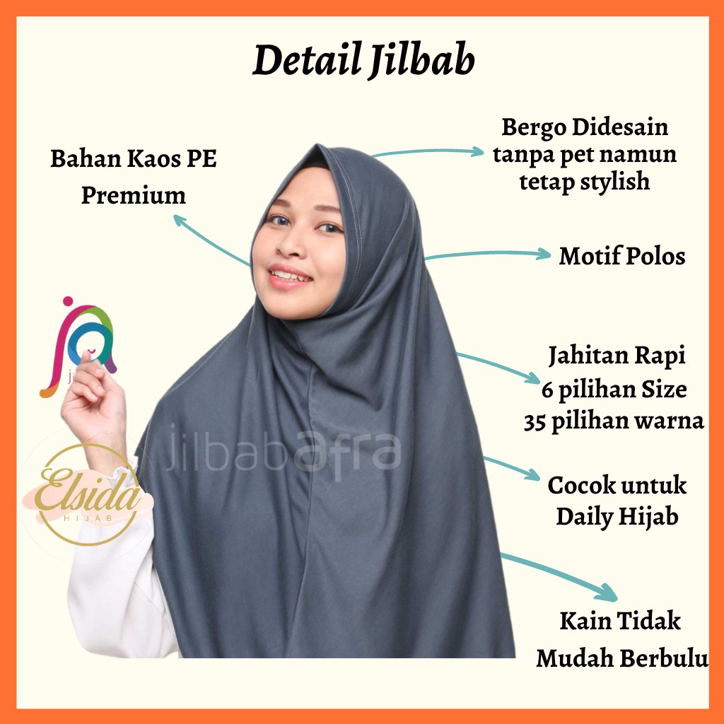 JILBAB AFRA SYIFA ABU TUA Bergo Tanpa Pet- bergo kaos syiria syar'i (Kerudung Instan)-1