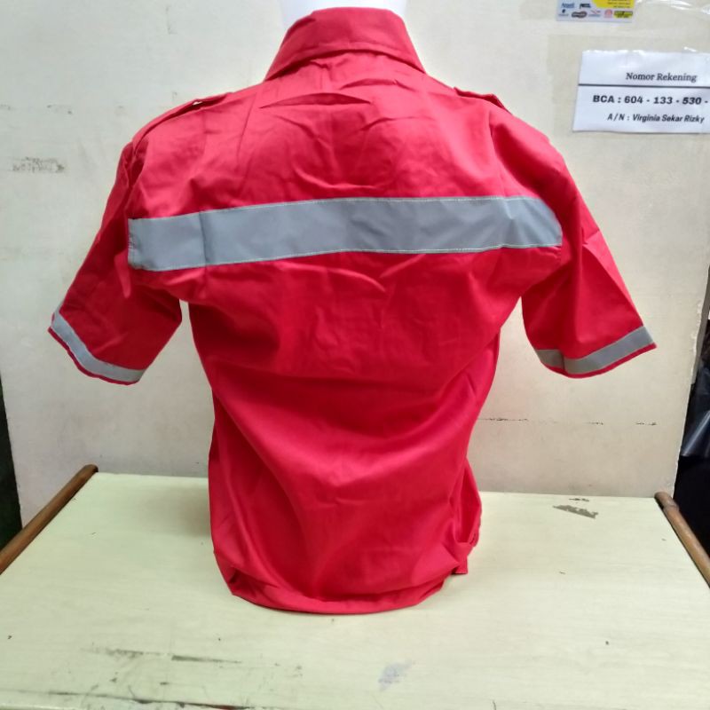 Baju Safety Proyek Lengan Pendek /Kemeja Kerja Pria Bahan Drill