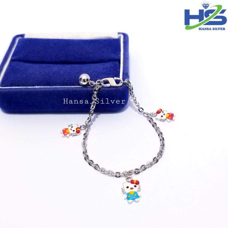 Gelang Tangan Kaki Anak Bayi Hello Kitty Perak Silver 925 asli Lapis Emas Putih