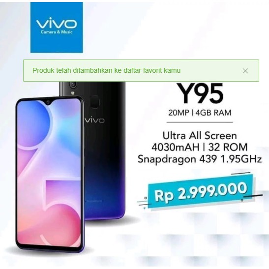VIVO Y95 RAM 4GB - 32GB GARANSI RESMI VIVO