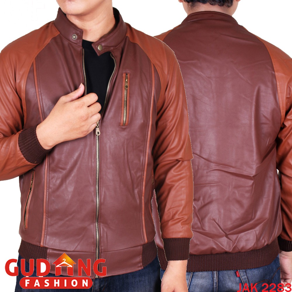 Jaket Semi Kulit Sintetis Pria Keren 99% Mirip Kulit Asli Simpel Lentur (COMB)